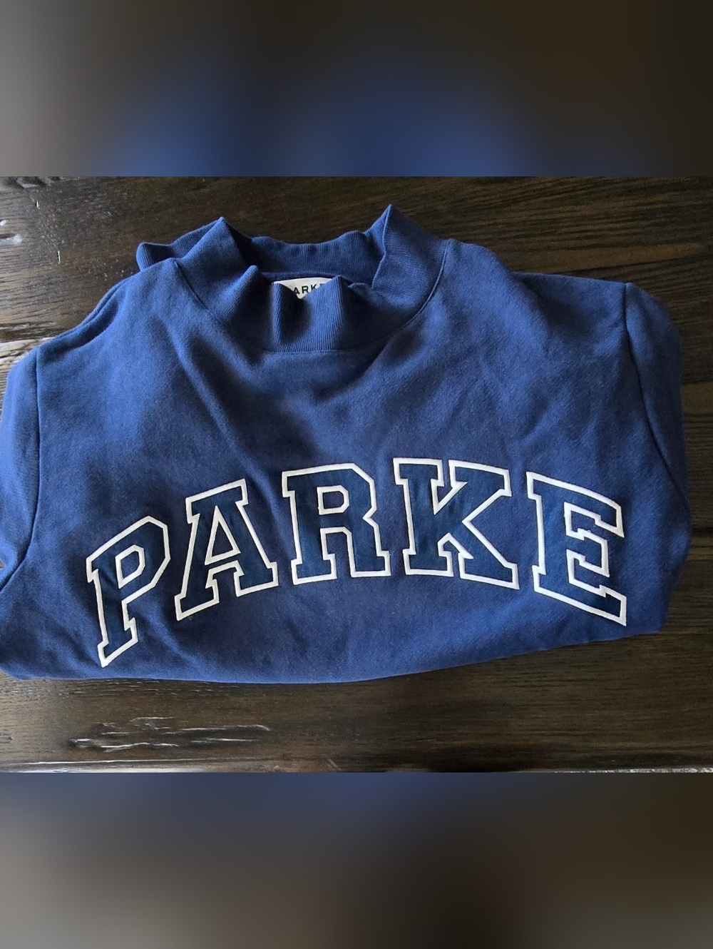 Parke RARE STAKT Navy Jean Parke Lettering L/XL Heritage Mockneck - Picture 1 of 8